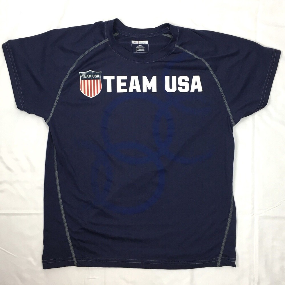 Team Apparel USA MEDIUM Navy Blue Shirt Short Sleeves Olympics Short Sleeves‎